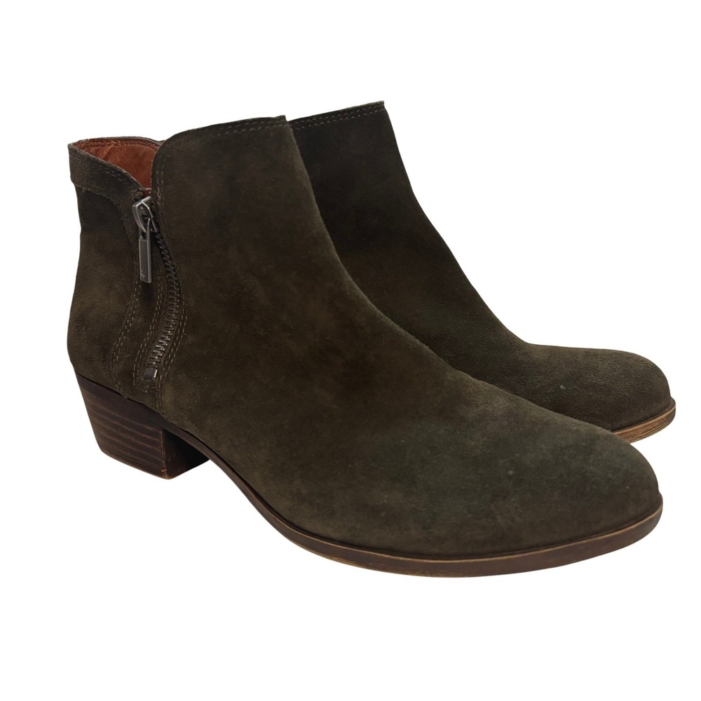 Lucky Brand Suede Leather Ankle Booties Size 8.5 M‎ Olive Green Boho Casual